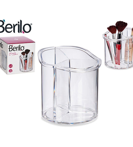 Berilo makeup organizer for bathroom, 15x15x15.5 cm, compact storage bin with multiple compartments for cosmetics and toiletries.