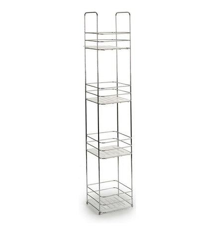 Berilo transparent silver-colored bathroom shelf, 16x86x16 cm, mounted in a modern bathroom setting.