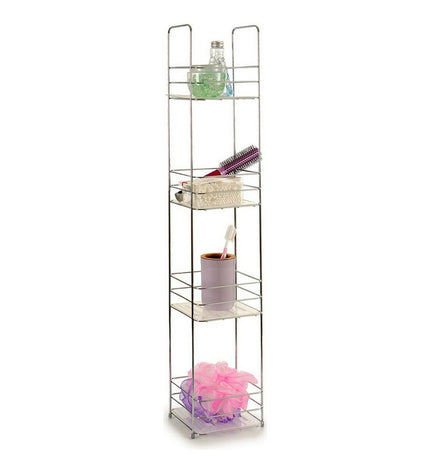 Transparant zilverkleurige badkamerschappen van Berilo, 16x86x16 cm, voor badkamerrenovatie en badkamerdecor.