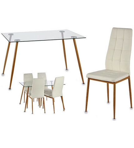Gift Decor dining table with four metal and glass chairs, measuring 70x75x120 cm, modern design for home and kitchen use.