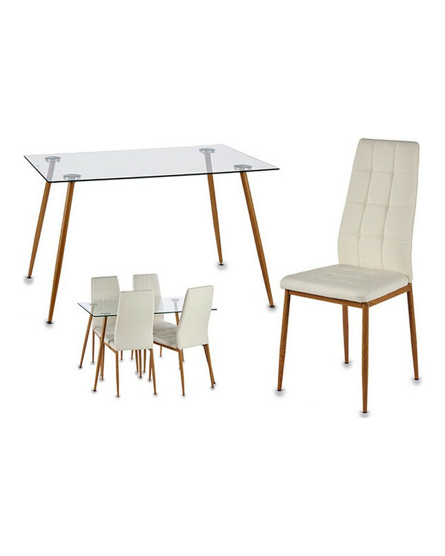 Gift Decor dining table with four metal and glass chairs, measuring 70x75x120 cm, modern design for home and kitchen use.