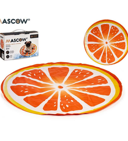 Refurbished Mascow orange pet cooling mat for dogs, soft fabric surface and plush design for comfort.
