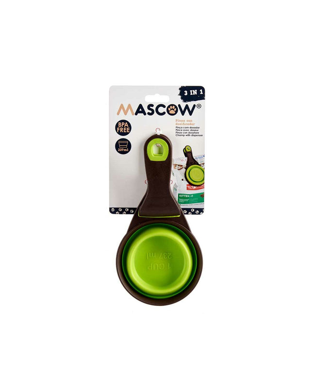 Meetlepel Mascow Groen Grijs 237 ml 3-in-1 cat product with green and gray design, featuring a compact, multi-purpose container.