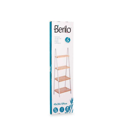 White Berilo bathroom cabinet with natural finish, 40 x 109.3 x 30 cm, designed for bathroom and kitchen storage.