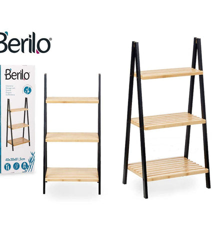 Berilo Zwart natuurlijke badkamerschap met afmetingen 40,3 x 81,5 x 30 cm, geschikt voor huis en koken, badkameraccessoire