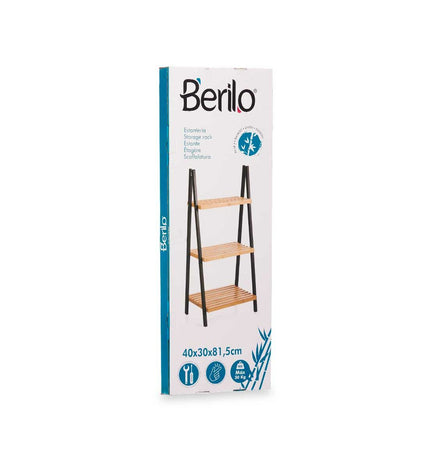 Berilo Zwart badkamerkastje met natuurlijke afwerking, 40,3 x 81,5 x 30 cm, geschikt voor huis en koken badkamerruimte.