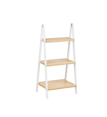 Berilo white bathroom cabinet with natural wood finish, 40.3x81.5x30 cm, for bathroom storage and organization