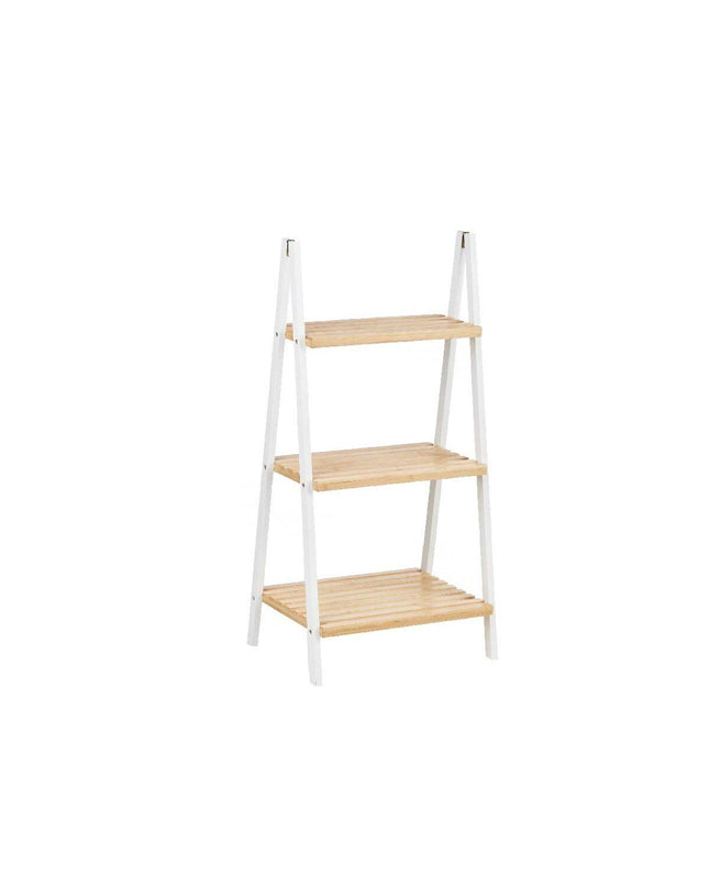 Berilo white bathroom cabinet with natural wood finish, 40.3x81.5x30 cm, for bathroom storage and organization