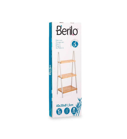Berilo white bathroom cabinet with natural finish, 40.3 x 81.5 x 30 cm, suitable for bathroom and kitchen use