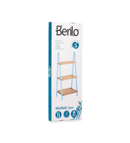 Natuurlijk blauwe Badkamerschappen van Berilo in maat 40,3 x 81,5 x 30 cm, geschikt voor badkamer en keukengebruik.