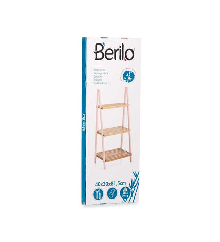 Rose-colored Berilo bathroom cabinet with natural finish, 40.3 x 81.5 x 30 cm, suitable for house and kitchen use.