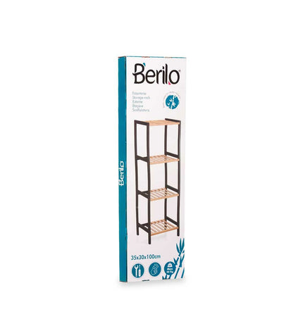 Berilo zwart badkamerschappen set with natural finish, 35 x 30 x 100 cm, ideal for bathroom storage and organization.