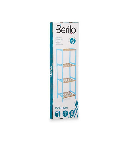Berilo Blauw natural bathroom wall shelf with dimensions 35x30x100 cm, made of wood, ideal for bathroom decor and storage.