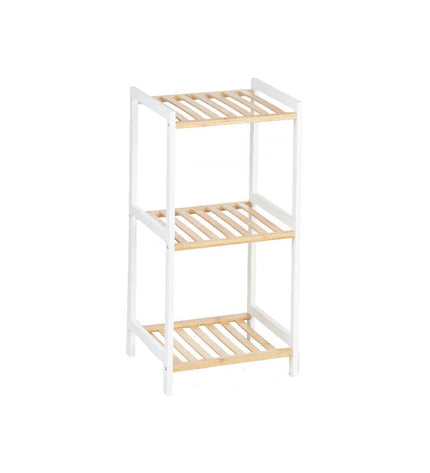 Berilo white bathroom cabinet with natural finish, 35 x 30 x 70 cm, shown in a modern bathroom setting.