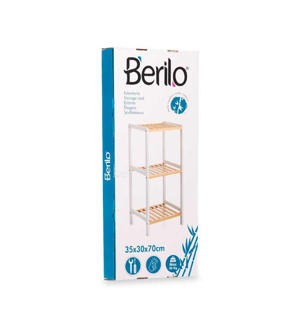 Berilo Wit badkamerkast met deuren, 35x30x70 cm, natuurlijke afwerking voor huis en koken badruimte.