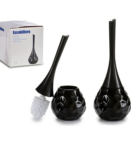 Black and gray ceramic and plastic toilet brush with holder, 14x38.5x14 cm, suitable for bathroom cleaning.