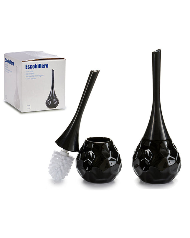 Black and gray ceramic and plastic toilet brush with holder, 14x38.5x14 cm, suitable for bathroom cleaning.