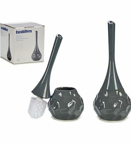 Black and gray ceramic and plastic toilet brush holder with handle, measuring 14x38.5x14 cm, suitable for bathroom use.