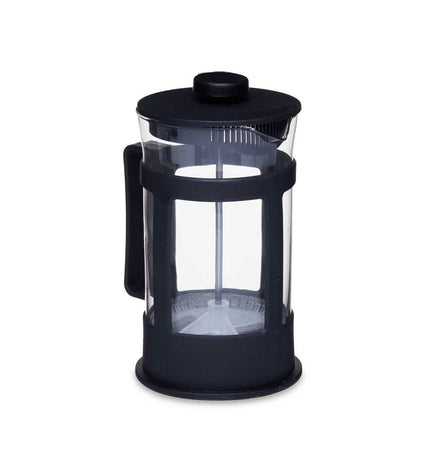 Kinvara black transparent teapot with piston, 1L capacity, showcasing a sleek design for home and kitchen tea brewing.