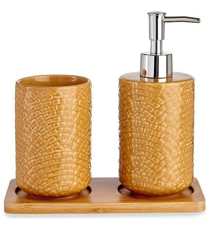 Berilo Badset Berilo Kameel Bamboe polypropyleen ABS keramiek in kwadratisch formaat 9x18.5x20 cm, geschikt voor huis en koken