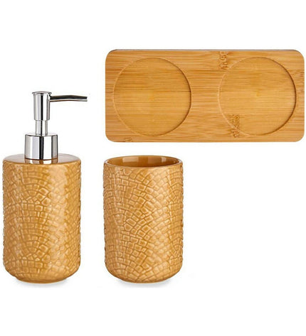 Berilo Badset Kameel Bamboe and ABS ceramic square containers, 9x18.5x20 cm, for home and bath use.