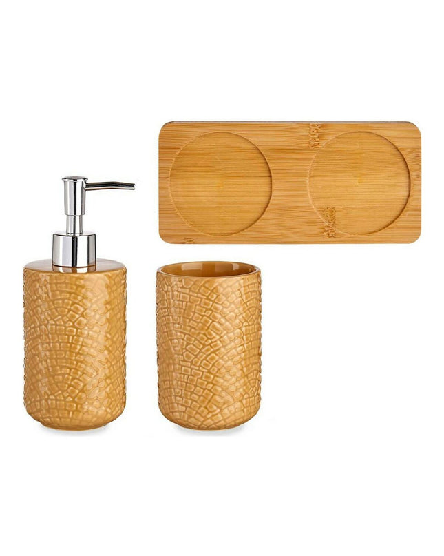 Berilo Badset Kameel Bamboe and ABS ceramic square containers, 9x18.5x20 cm, for home and bath use.