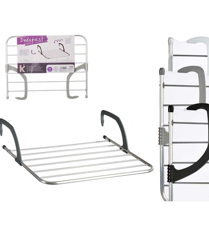 Kipit white and silver laundry drying rack with aluminum and plastic, measuring 63 x 50 cm for home organization.
