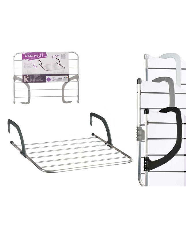 Kipit white and silver laundry drying rack with aluminum and plastic, measuring 63 x 50 cm for home organization.