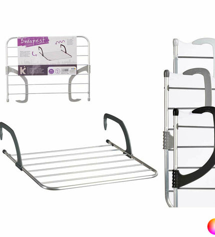 Kipit white and silver laundry line with aluminum and plastic components, measuring approximately 63 x 3 x 50 cm for household use.
