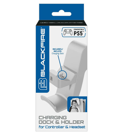 Blackfire USB oplader for PS5 gaming console, black plug-and-play electronic accessory with compact design.