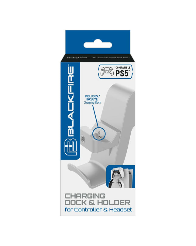 Blackfire USB oplader for PS5 gaming console, black plug-and-play electronic accessory with compact design.