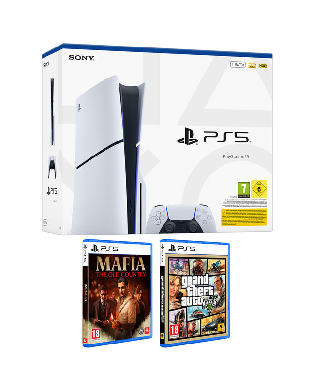 Sony PlayStation 5 PS5 electronic gaming console with sleek design, ready for plug-and-play gaming experience.