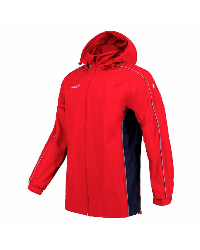 Joluvi Regenjas Vip Rood in vibrant red, waterproof outdoor jacket for camping and hiking, front view with hood and zippers.