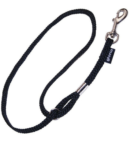 Black Gloria dog leash, 43 cm long, with sturdy handle and metal clip, designed for secure control of dogs.