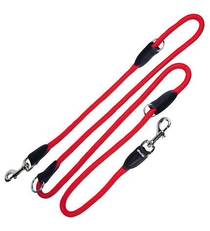 Red Gloria dog leash with multiple positioning options, 1.2 x 200 cm, shown laid out on a surface.