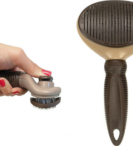 Gloria Zelfreinigend hondenborstel Rugkammen borstel with ergonomic handle, designed for easy grooming of dogs.