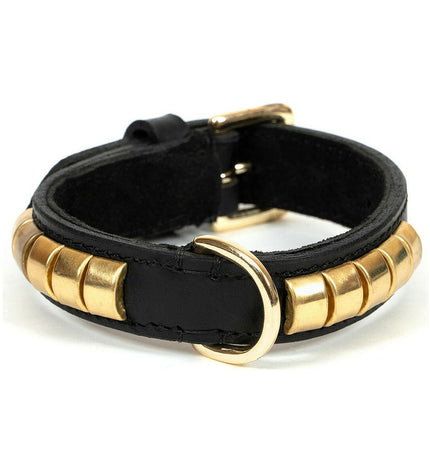 Gloria hondenhalsband in zwart en goud, 50 cm, with a sleek design and metal buckle for a stylish pet accessory.
