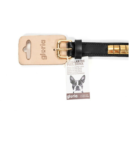 Gloria hondenhalsband in zwart en goud, 55 cm, with elegant design and adjustable fit, suitable for medium-sized dogs.