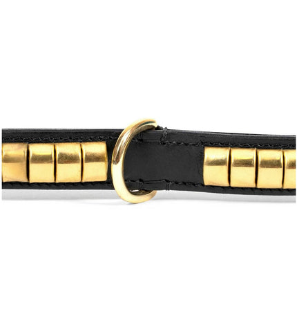 Gloria hondenhalsband Gloria Duna zwart en goud, 55 cm, 2.5 cm breed, gemaakt van leer met gouden details, geschikt voor honden.