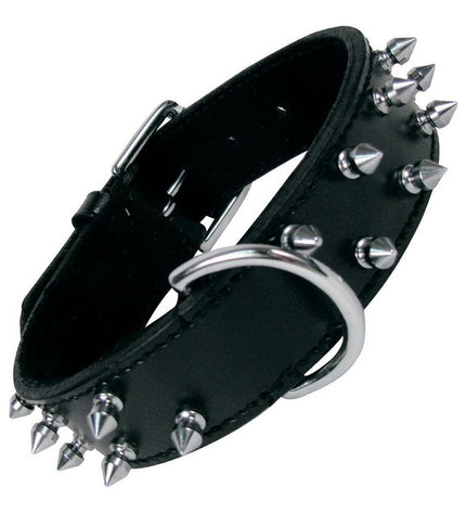 Black dog collar with silver spikes from Gloria, 45cm, featuring sturdy design and fashionable spikes for stylish pet accessorie