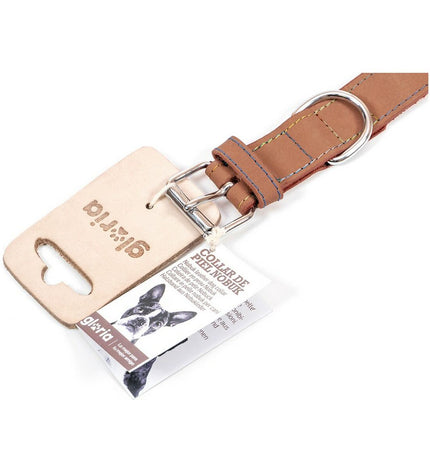 Brown Gloria Oasis dog collar with adjustable strap, 45cm length and 1.8cm width, featuring a comfortable, stylish design.