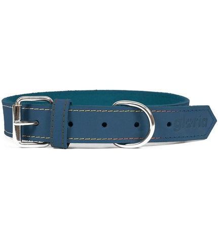 Blue Gloria Oasis dog collar with adjustable strap and metal buckle, displayed on a light background.