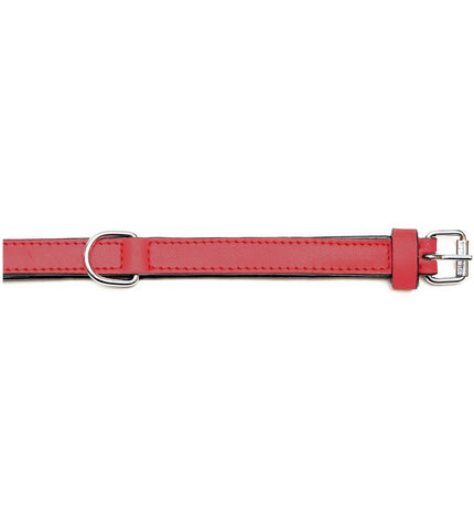 Red padded dog collar by Gloria, 45 cm length, with soft cushioning and sturdy buckle, designed for comfortable pet wear.