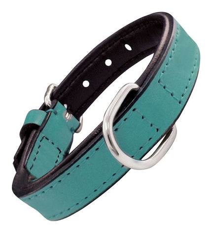 Turquoise padded dog collar by Gloria, 45 cm, featuring soft material and adjustable fit for comfortable pet wear.
