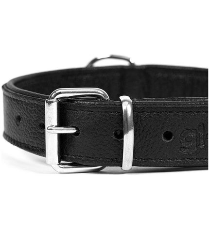 Gloria hondenhalsband in zwart, 30 x 1,5 cm, drymilled leer, durable pet accessory for dogs.