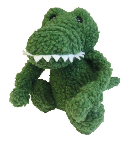 Pink and green Gloria dog plush toy made of polyester and polypropylene, crocodile design for dogs.