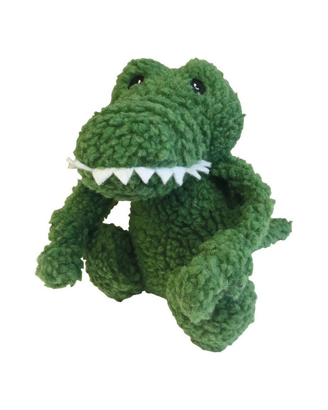 Pink and green Gloria dog plush toy made of polyester and polypropylene, crocodile design for dogs.