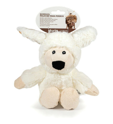 Gloria Kondoo white polyester dog plush toy in the shape of a sheep, soft and cuddly for dogs.