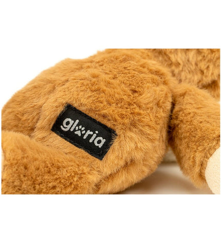 Gloria Bruin honden knuffel in polyester en polypropyleen met koe ontwerp, geschikt als zacht speelgoed voor honden.