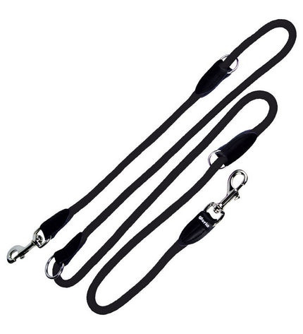 Black Gloria dog leash with multiple positioning options, measuring 1.2 x 200 cm, designed for versatile dog control.